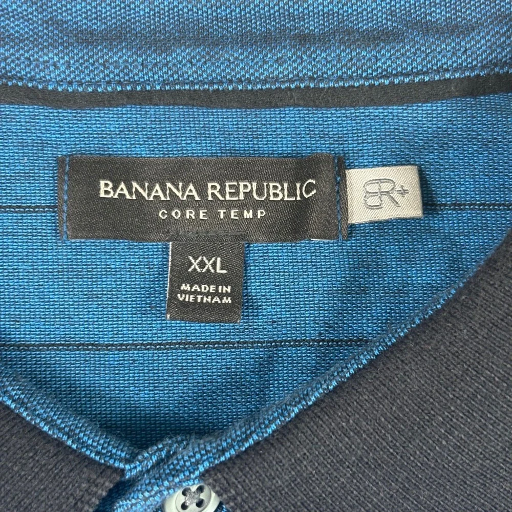 Banana Republic Polo Core Temp Mens XXL Blue Striped Short Sleeve Casual Classic